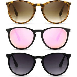 3 Pcs Womens Vintage Round Sunglasses for Women Men Classic Retro Designer Style